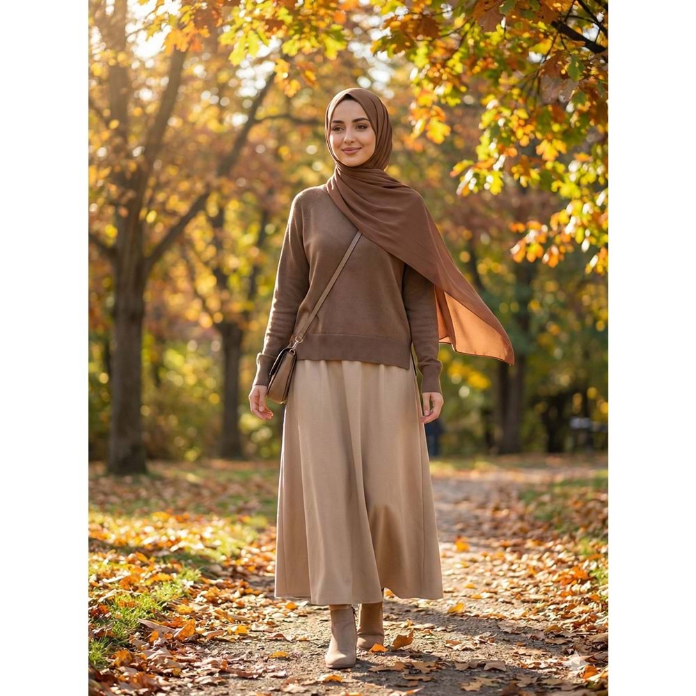 Bisiklet Yaka İnce Triko Kazak 10536 - Vizon - TEK BEDEN