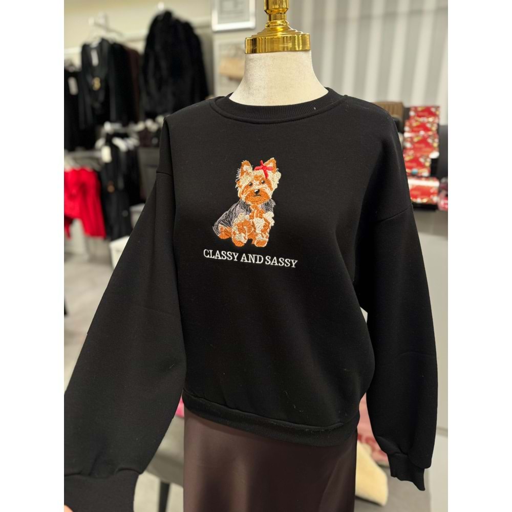 Köpek Nakışlı Sweat 150 - Siyah - S-M