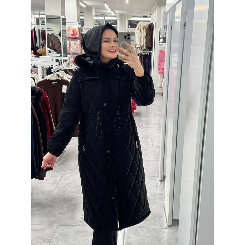 Baklava Desen Şişme Mont 1542 - Siyah - 48