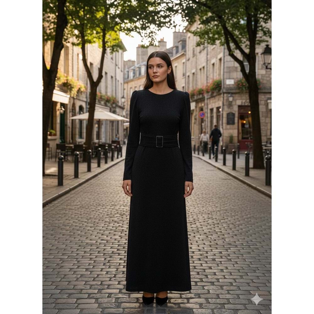 Kemer Detaylı Simli Elbise 32762 - Siyah - S - AZRA07604-59743