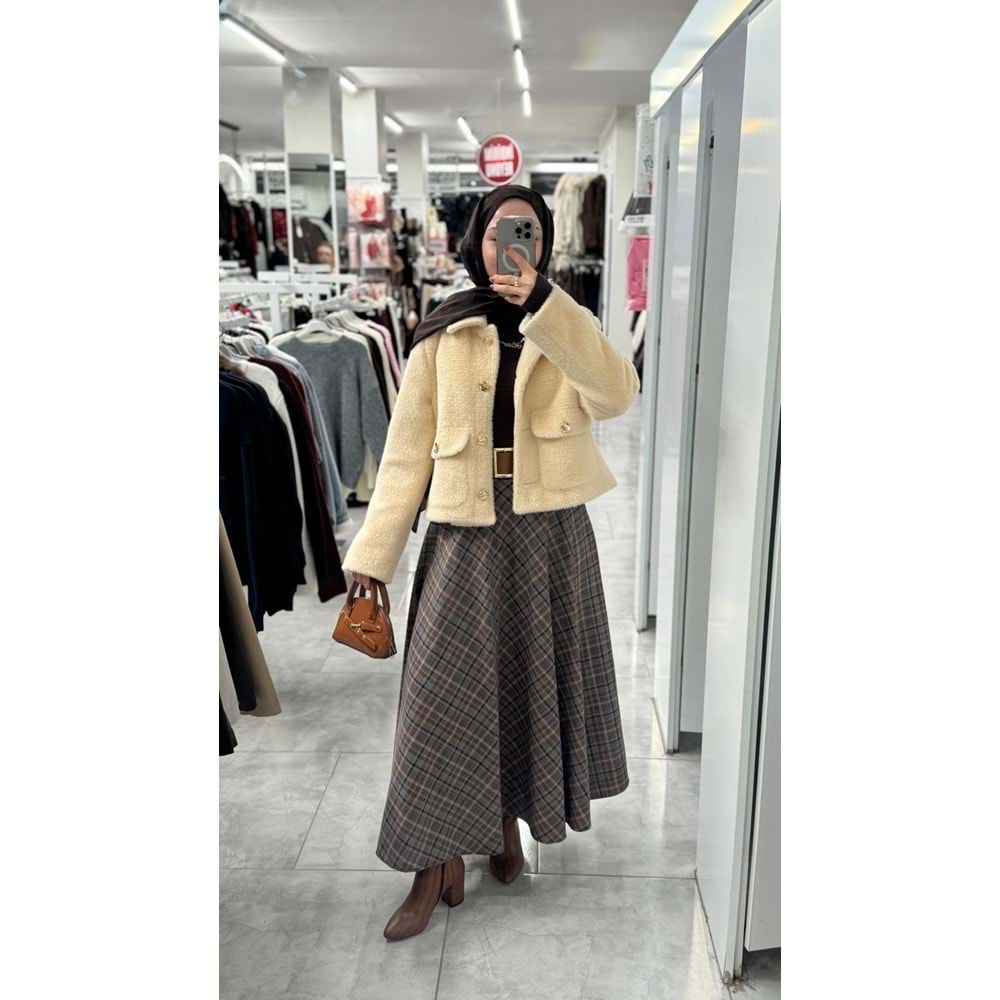 KMBN08 Cepli Kürk Ceket 1005146 - Bej - XL - AZRA07606-59757