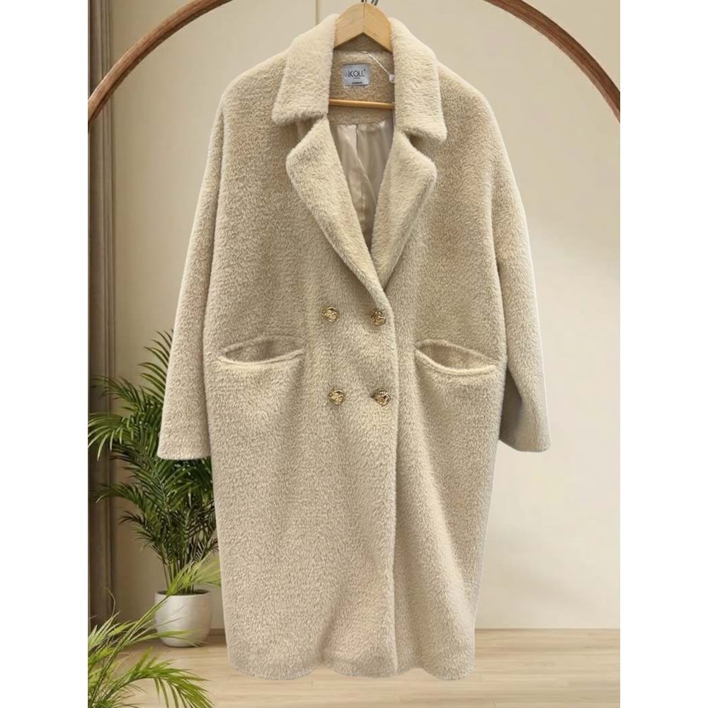 Gold Düğmeli Oversize Kaban 36089 - Bej - TEK BEDEN - AZRA07611-59783
