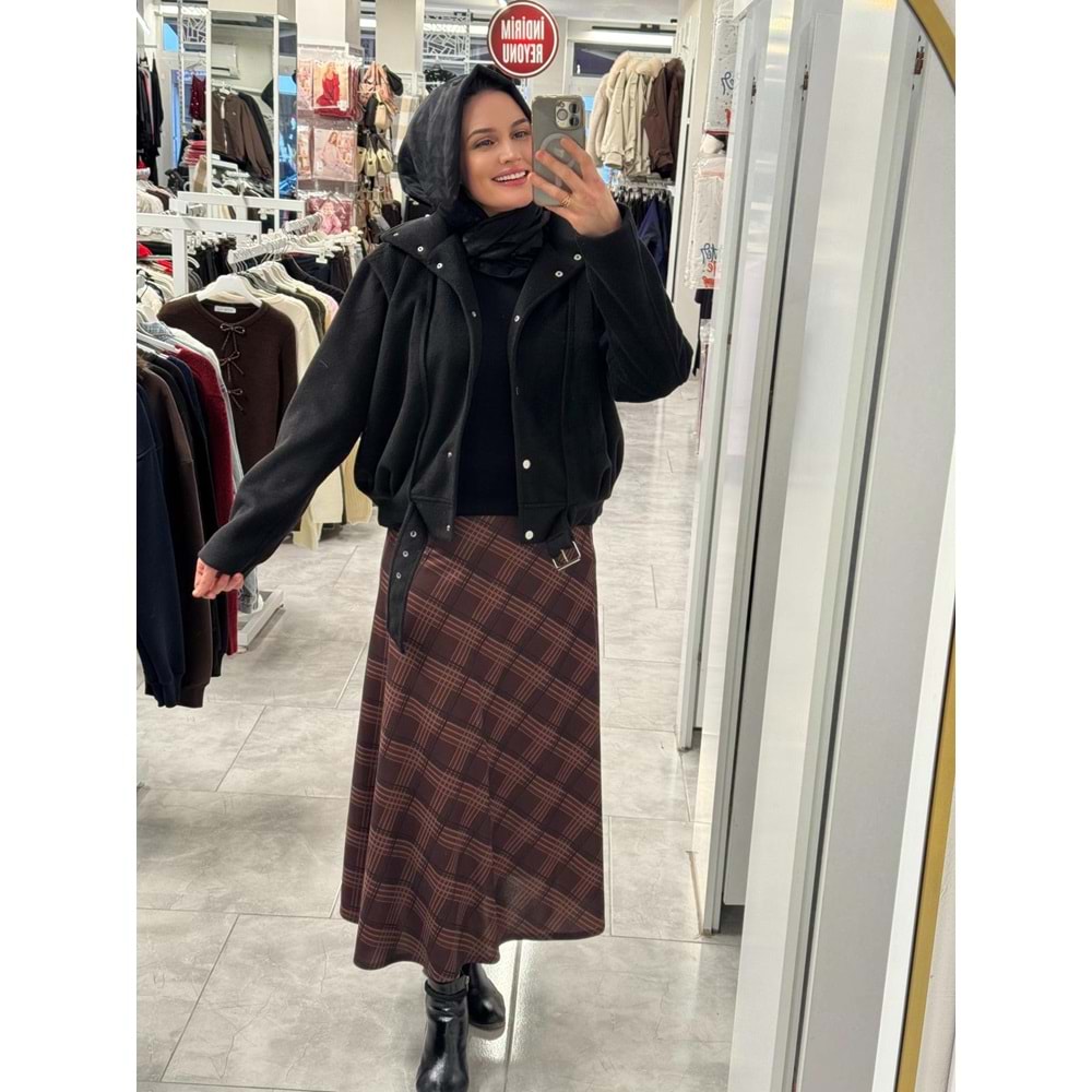 Çaprazlı Ekose Etek 1416 - Acı Kahve - 40 - AZRA07628-59864