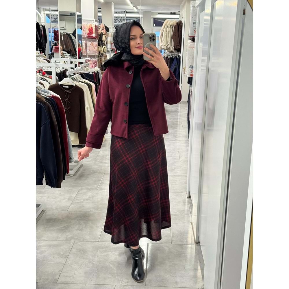 Çaprazlı Ekose Etek 1416 - Kırmızı - 38 - AZRA07628-59893