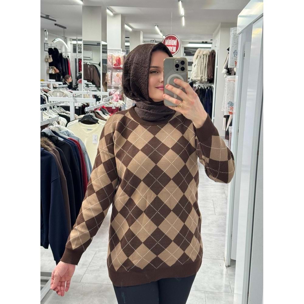 Küçük Baklava Desen Triko 3299 - Acı Kahve - TEK BEDEN