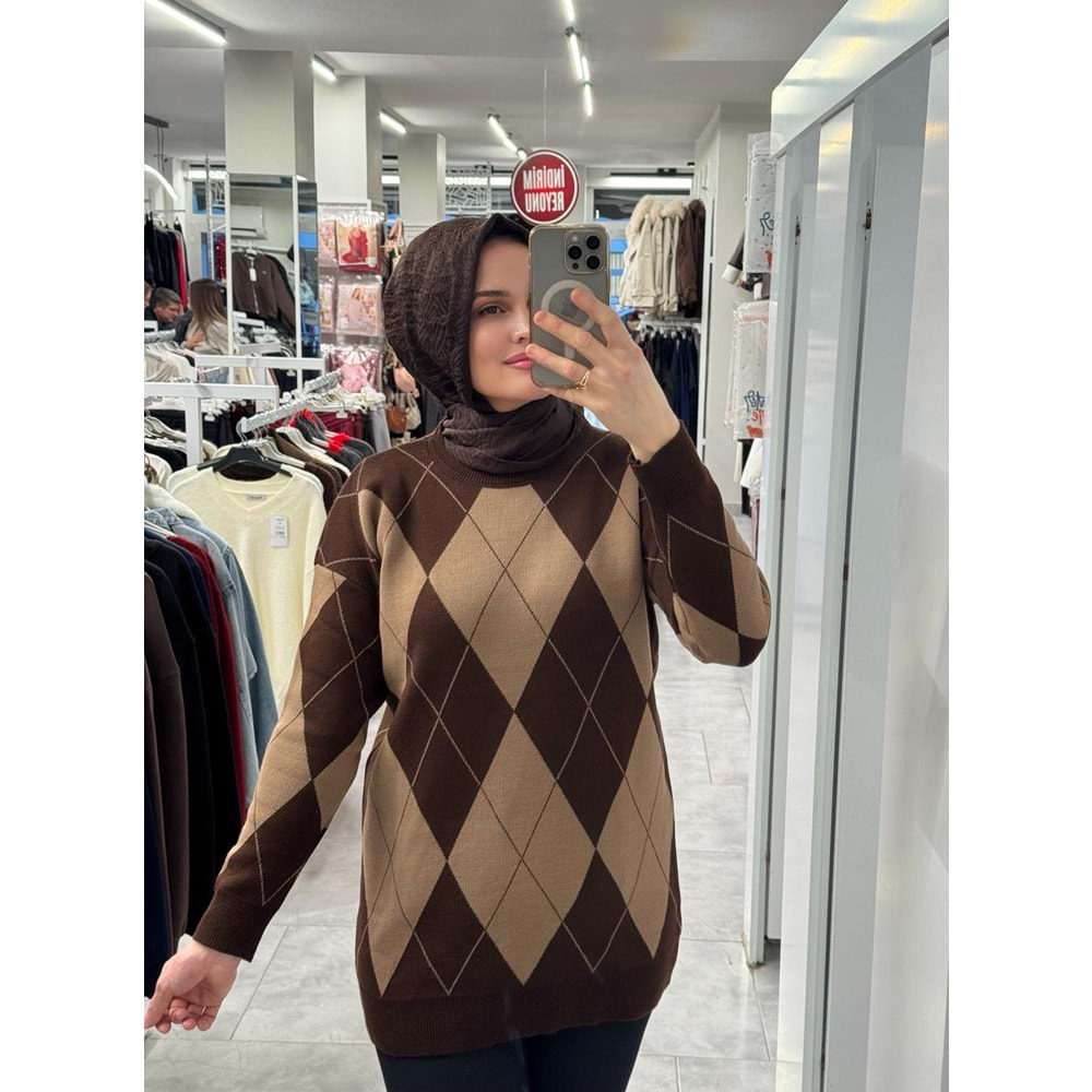 Baklava Desen Triko 3027 - Acı Kahve - TEK BEDEN