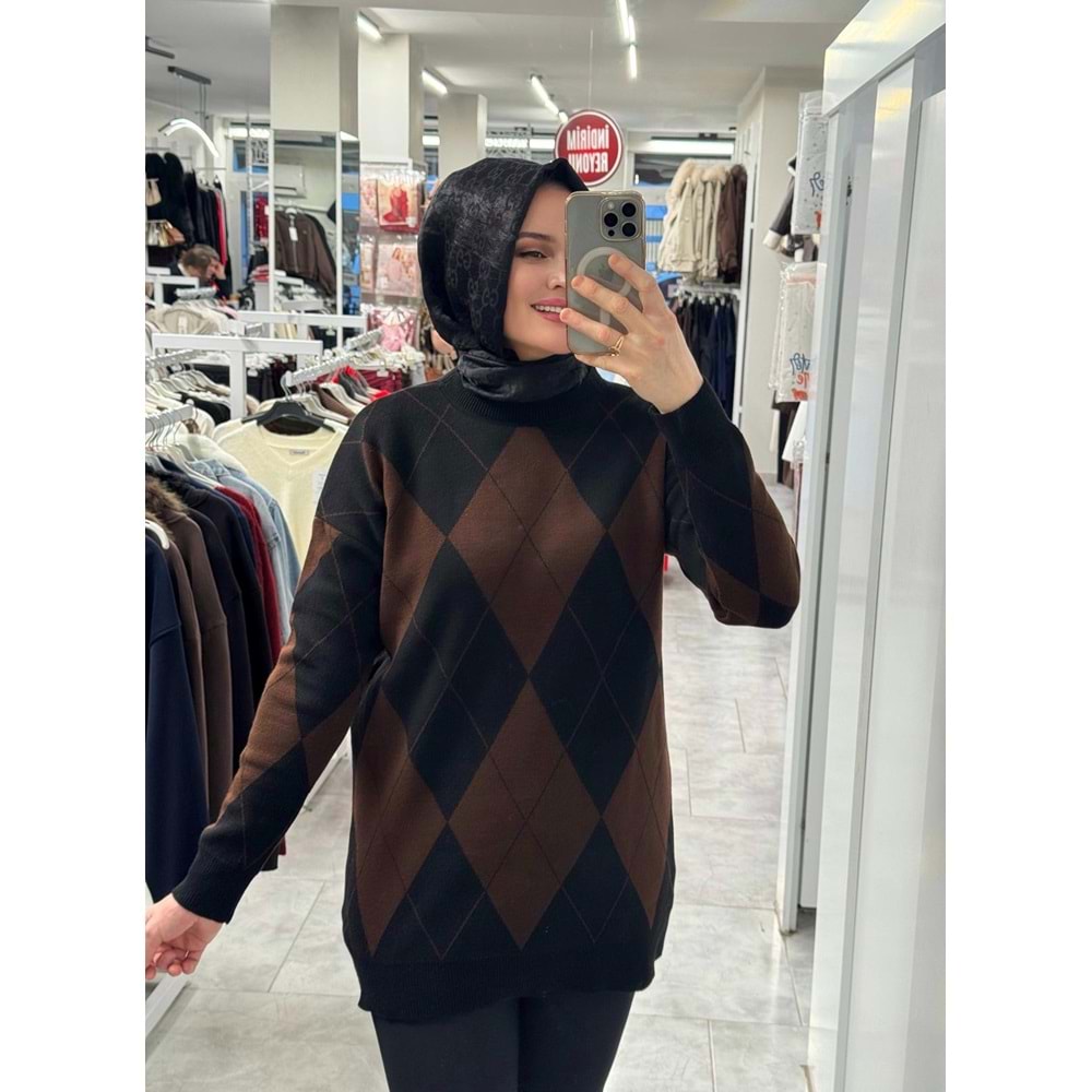 Baklava Desen Triko 3027 - Siyah Acı Kahve - TEK BEDEN