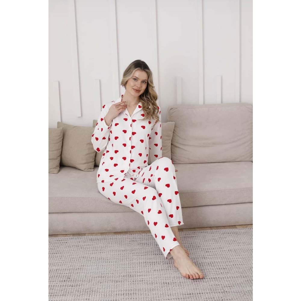 Kalpli Milan Pijama Takımı 1246 - Beyaz - XL - AZRA07678-60026