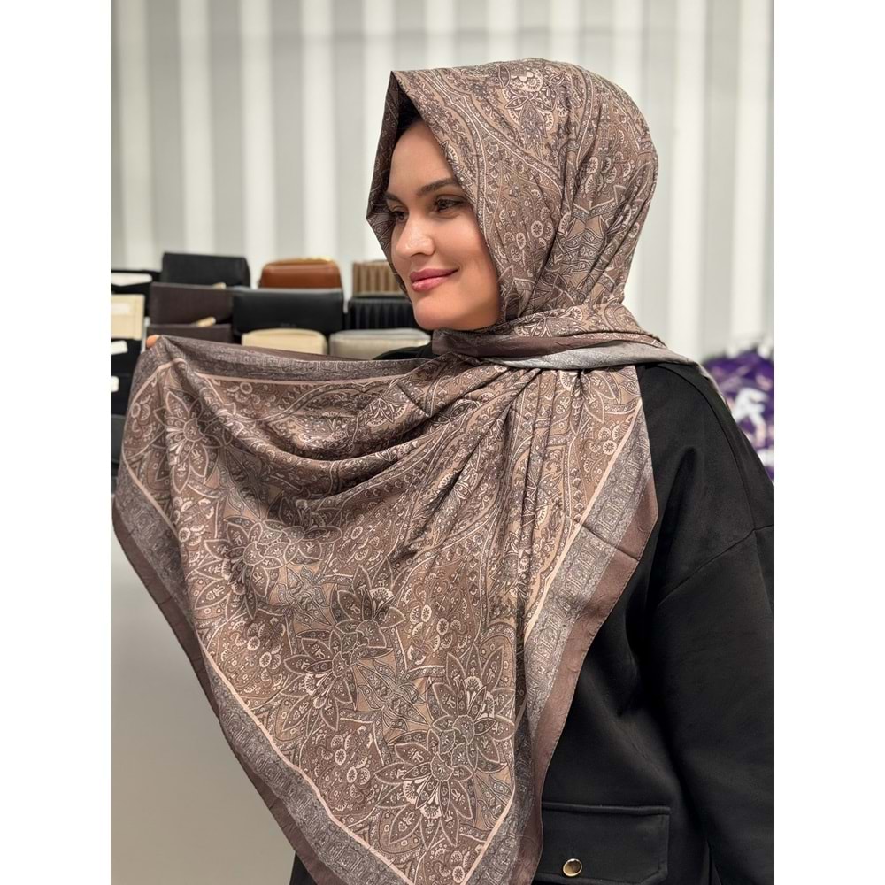Küçük Etnik Desen Şal 1346 - Acı Kahve - TEK BEDEN - AZRA07682-60051