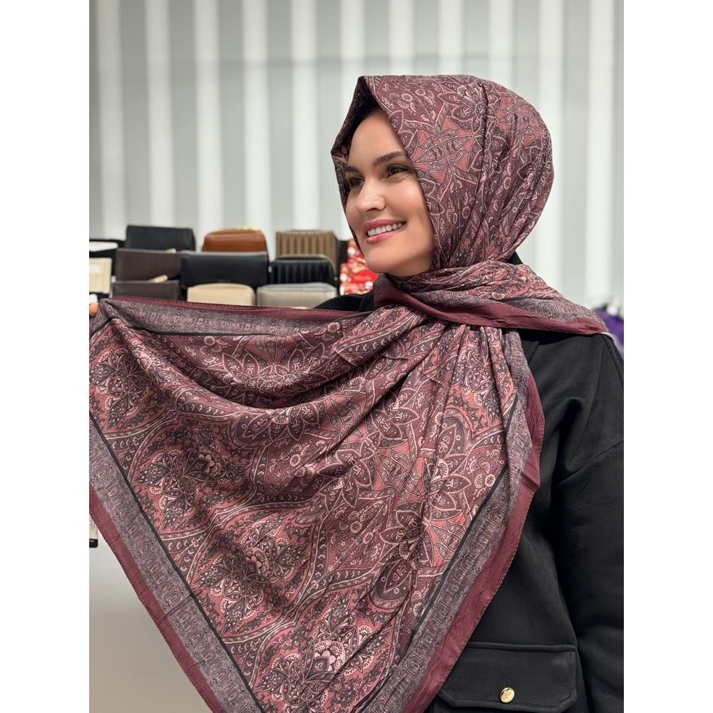 Küçük Etnik Desen Şal 1346 - Bordo - TEK BEDEN - AZRA07682-60053