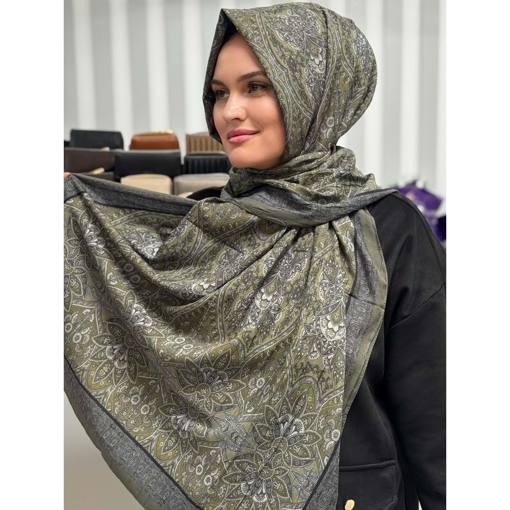 Küçük Etnik Desen Şal 1346 - Haki - TEK BEDEN - AZRA07682-60055