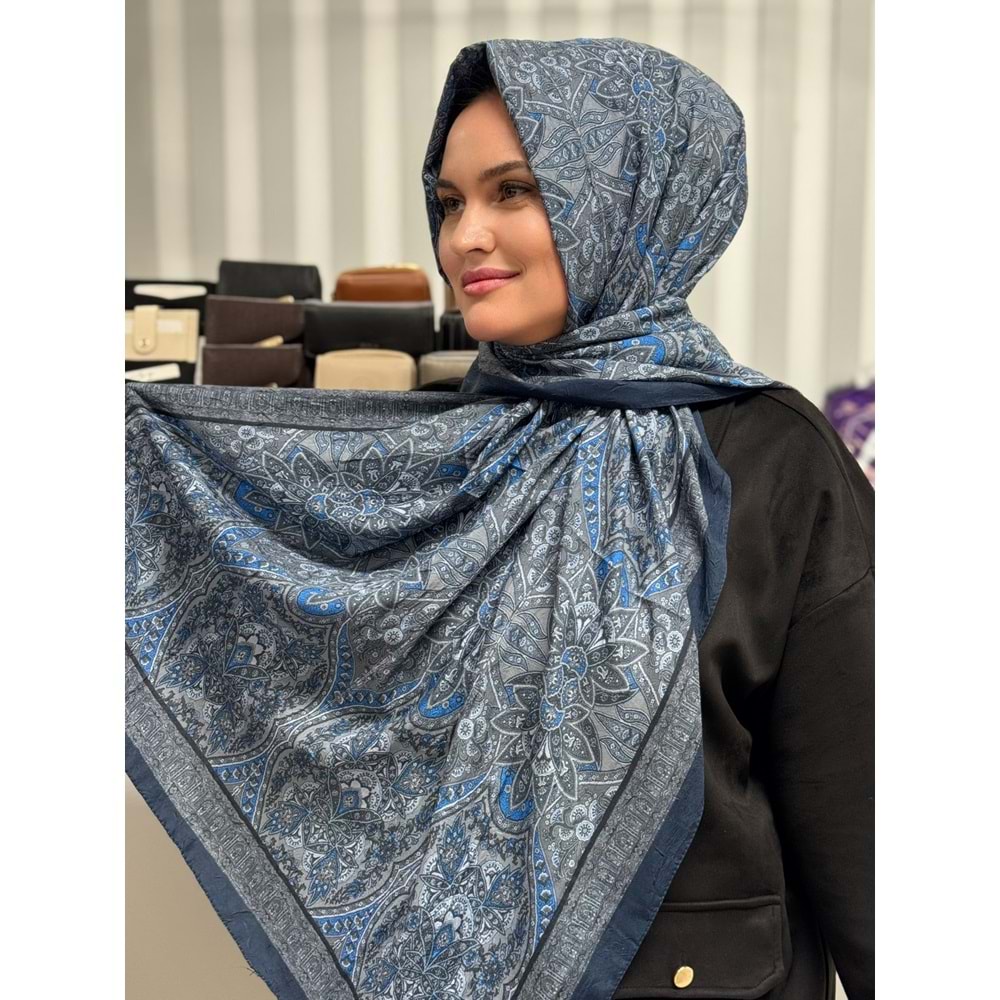 Küçük Etnik Desen Şal 1346 - Mavi - TEK BEDEN - AZRA07682-60057