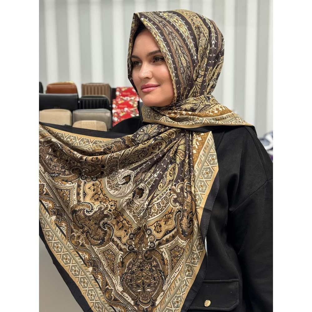 Büyük Etnik Desen Şal 1348 - Hardal - TEK BEDEN - AZRA07683-60066