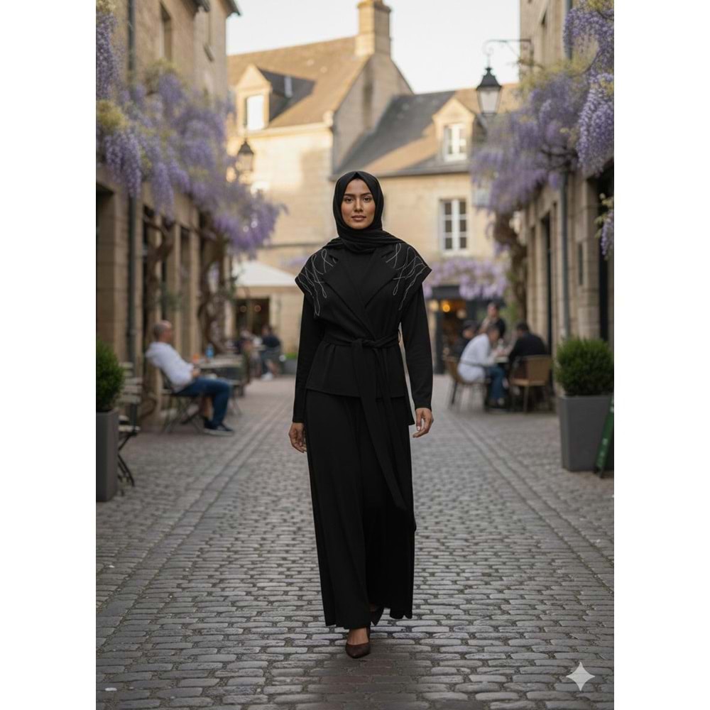 Yelekli Taşlı Elbise 7266 - Siyah - 40 - AZRA07694-60121