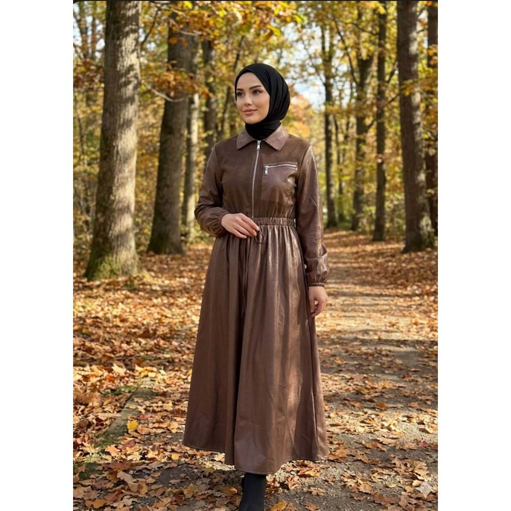 Soul Deri Görünümlü Elbise 12663 - Acı Kahve - M