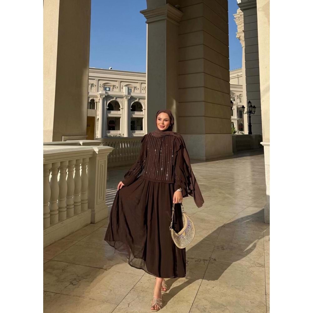 Etekli Pullu Takım 5725 - Acı Kahve - TEK BEDEN