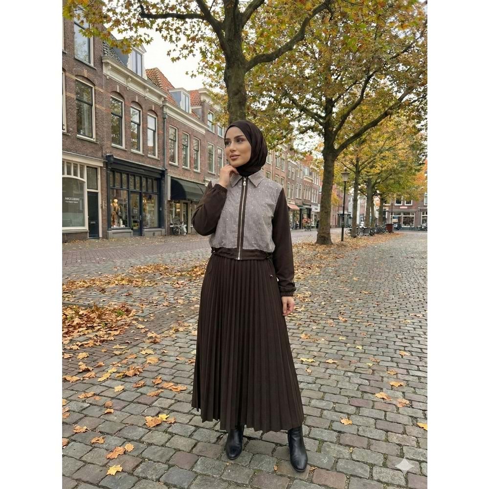 Ceketli Etekli Takım 8185 - Acı Kahve - S-M