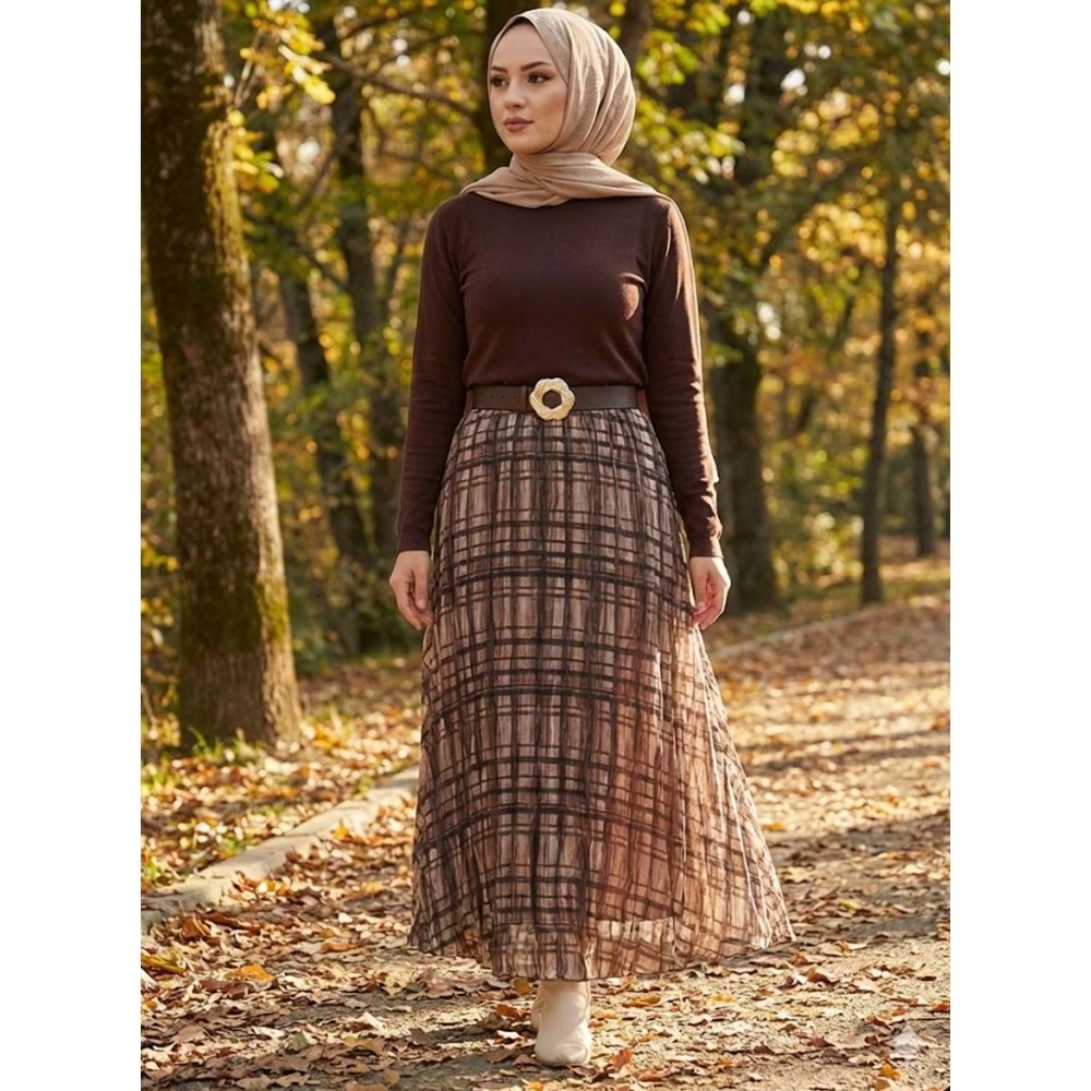 Şifon Etek 180024 - Kahve Rengi - 38
