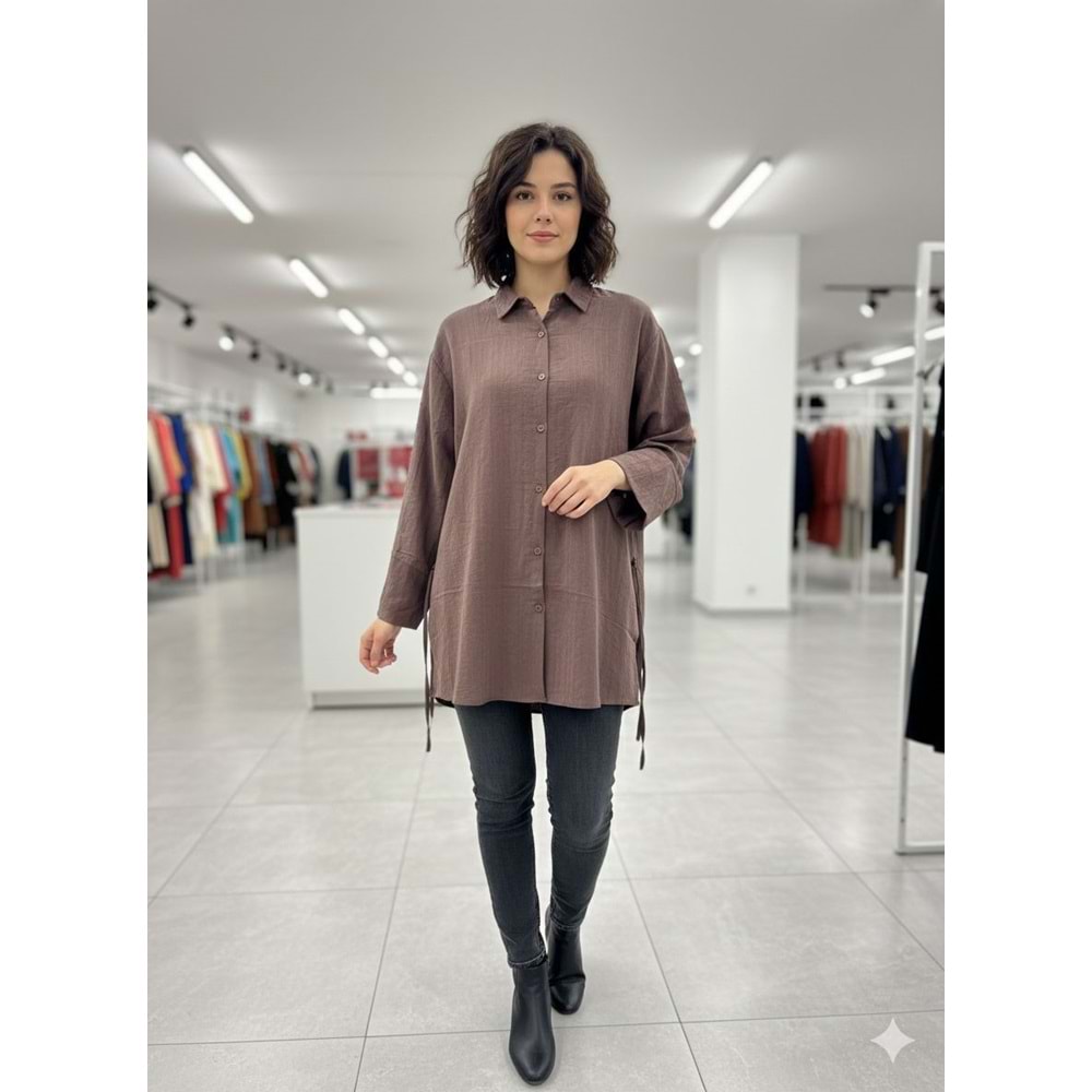 Belden Bağlamalı Modal Kumaş Gömlek 26742 - Acı Kahve - L