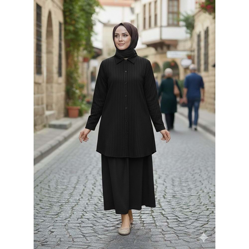 Belden Bağlamalı Modal Kumaş Gömlek 26742 - Siyah - S