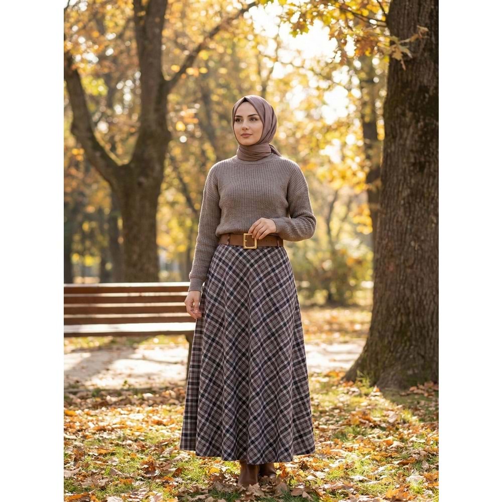 Ekoseli Etek 1175 - Bordo - S