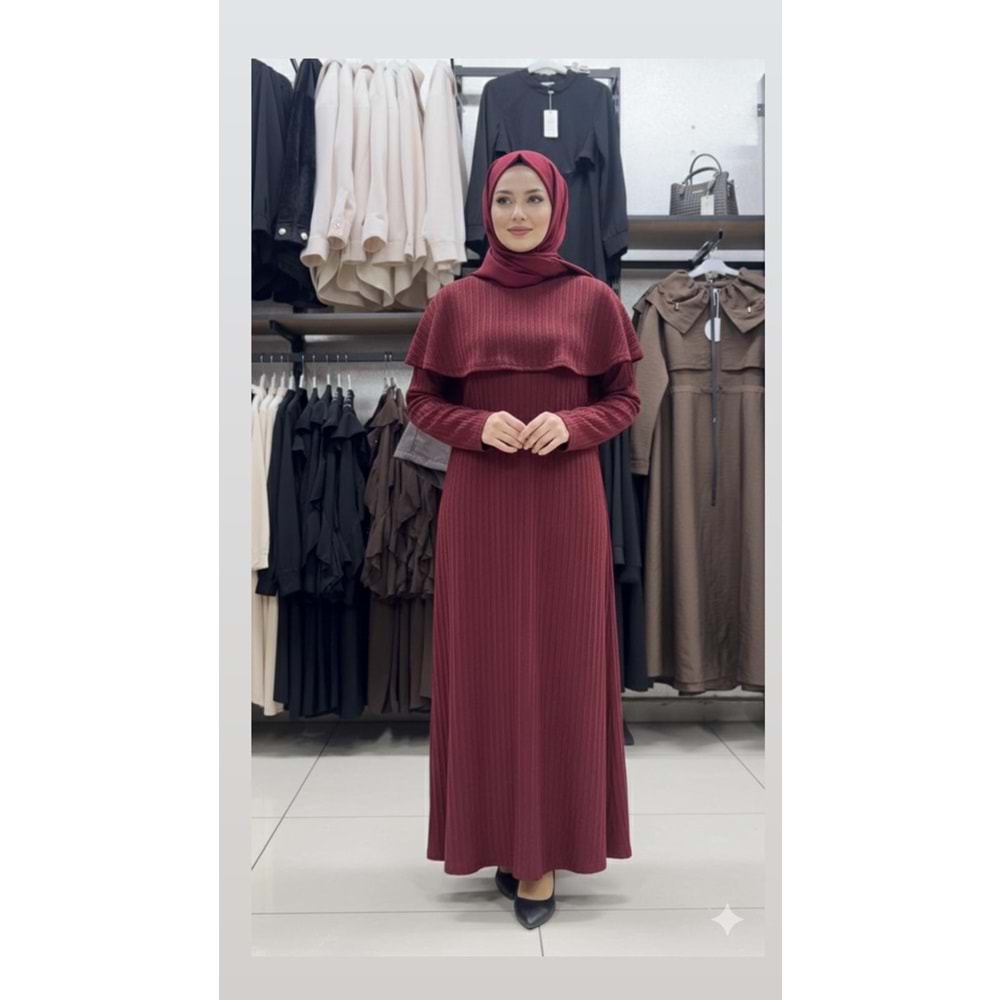 Pelerinli Elbise 1124 - Bordo - S