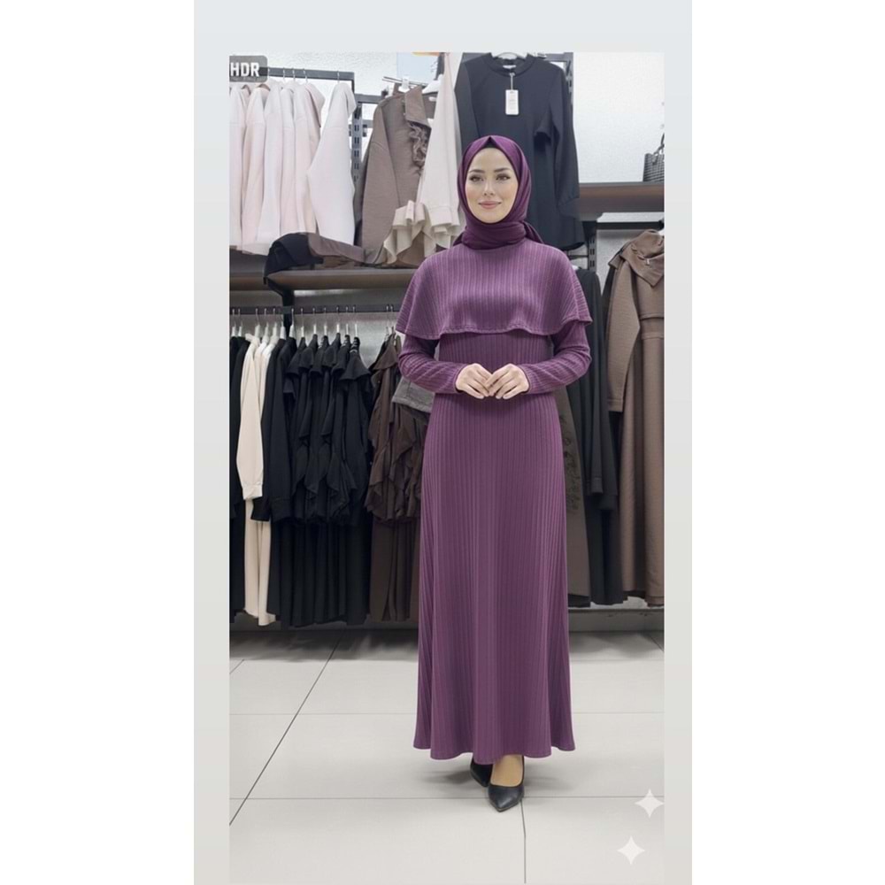 Pelerinli Elbise 1124 - Mor - L