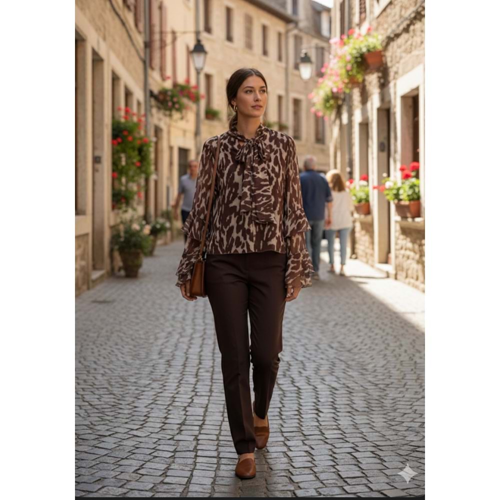 Şifon Bluz 5024 - Acı Kahve - TEK BEDEN