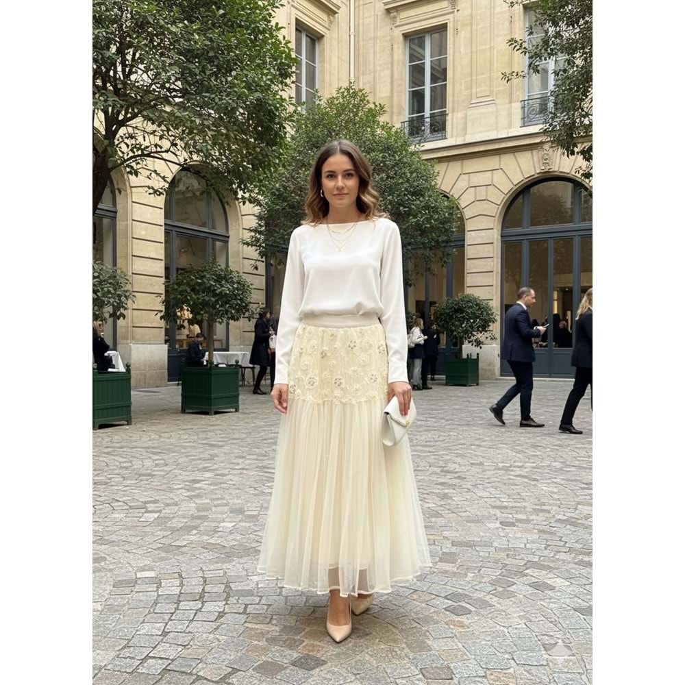 İthal İşlemeli Etek 38997 - Siyah - TEK BEDEN