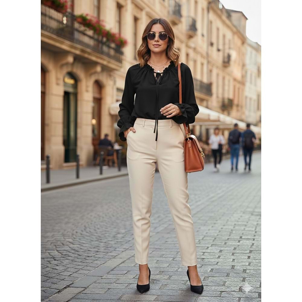 Şifon Bluz 10672 - Siyah - S