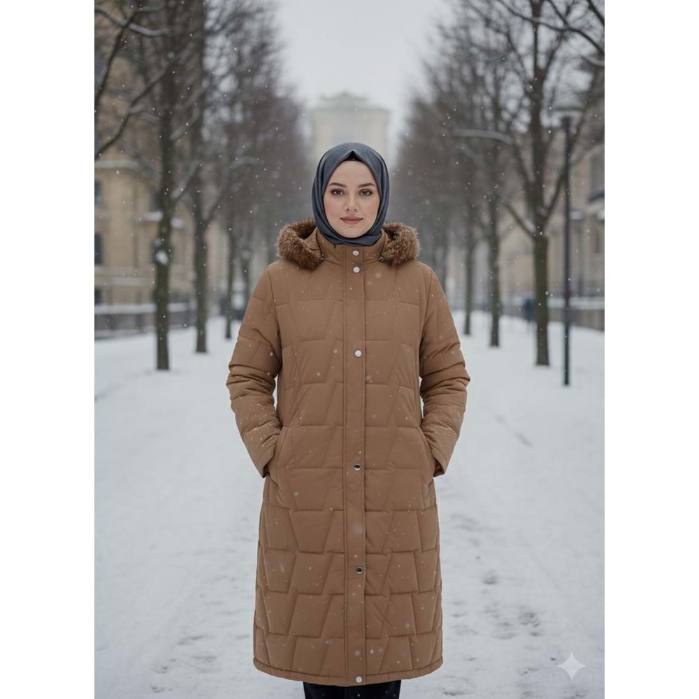 Baklavalı Şişme Mont 2600 - Kahve Rengi - 50