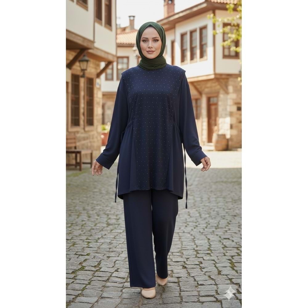 Yanı Sıkmalı Pullu Takım 1601 - Lacivert - 38-40 - AZRA07786-60834