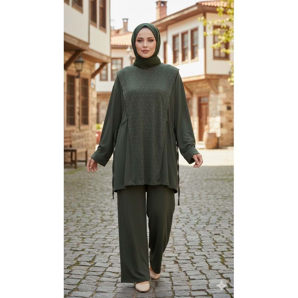 Yanı Sıkmalı Pullu Takım 1601 - Haki - 46-48 - AZRA07786-61751