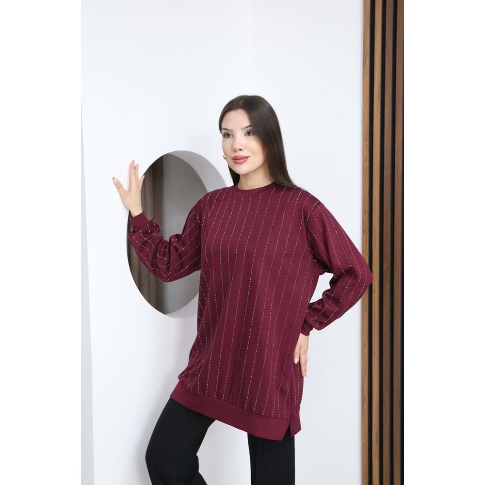 Şerit Taşlı Oysho Kumaş Tunik 26812 - Bordo - XL - AZRA07789-60864