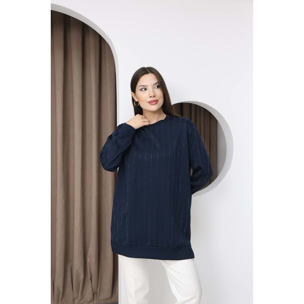 Şerit Taşlı Oysho Kumaş Tunik 26812 - Lacivert - M - AZRA07789-60866