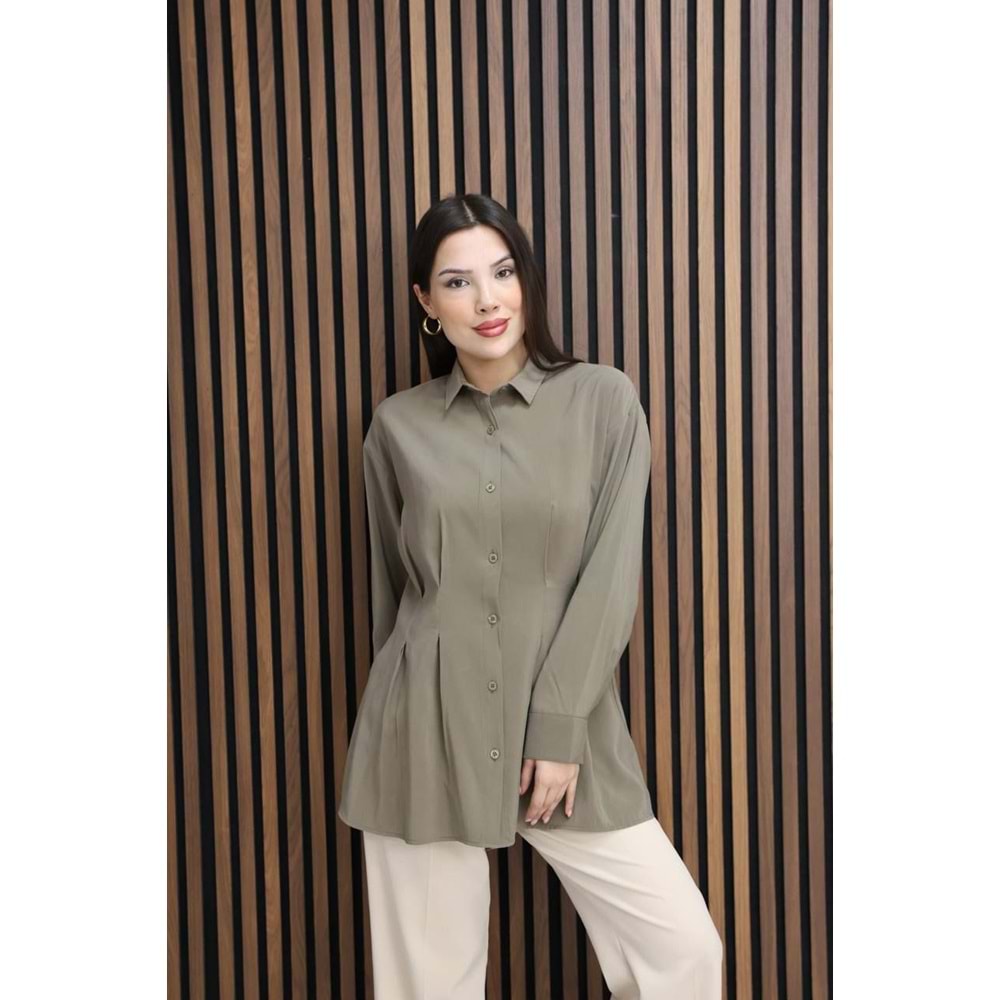 Ön Arka Pile Detaylı Modal Kumaş Gömlek 26773 - Kum - XL - AZRA07790-60885