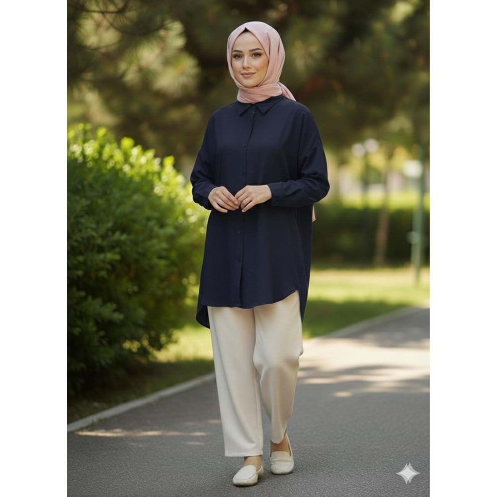 Uzun Kollu Düz Gömlek 25331 - Lacivert - L - AZRA07792-60918