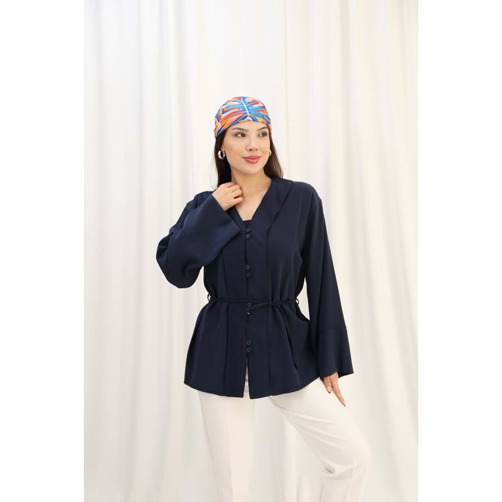 Önü Düğmeli Pervazlı Gömlek 26800 - Lacivert - L - AZRA07794-60964