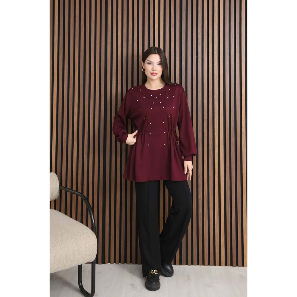 Taşlı Yandan Fiyonklu Tunik 26787 - Bordo - L - AZRA07796-60998