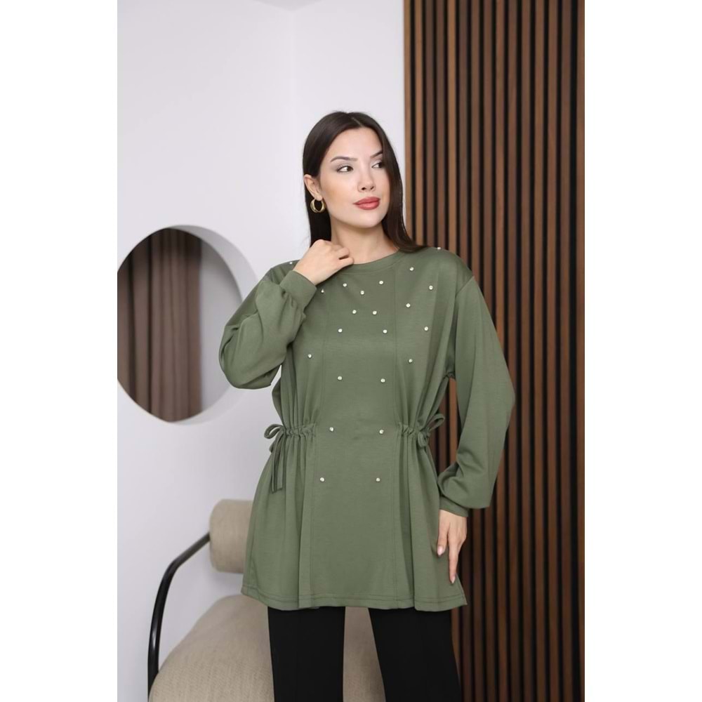 Taşlı Yandan Fiyonklu Tunik 26787 - Haki - L - AZRA07796-61002