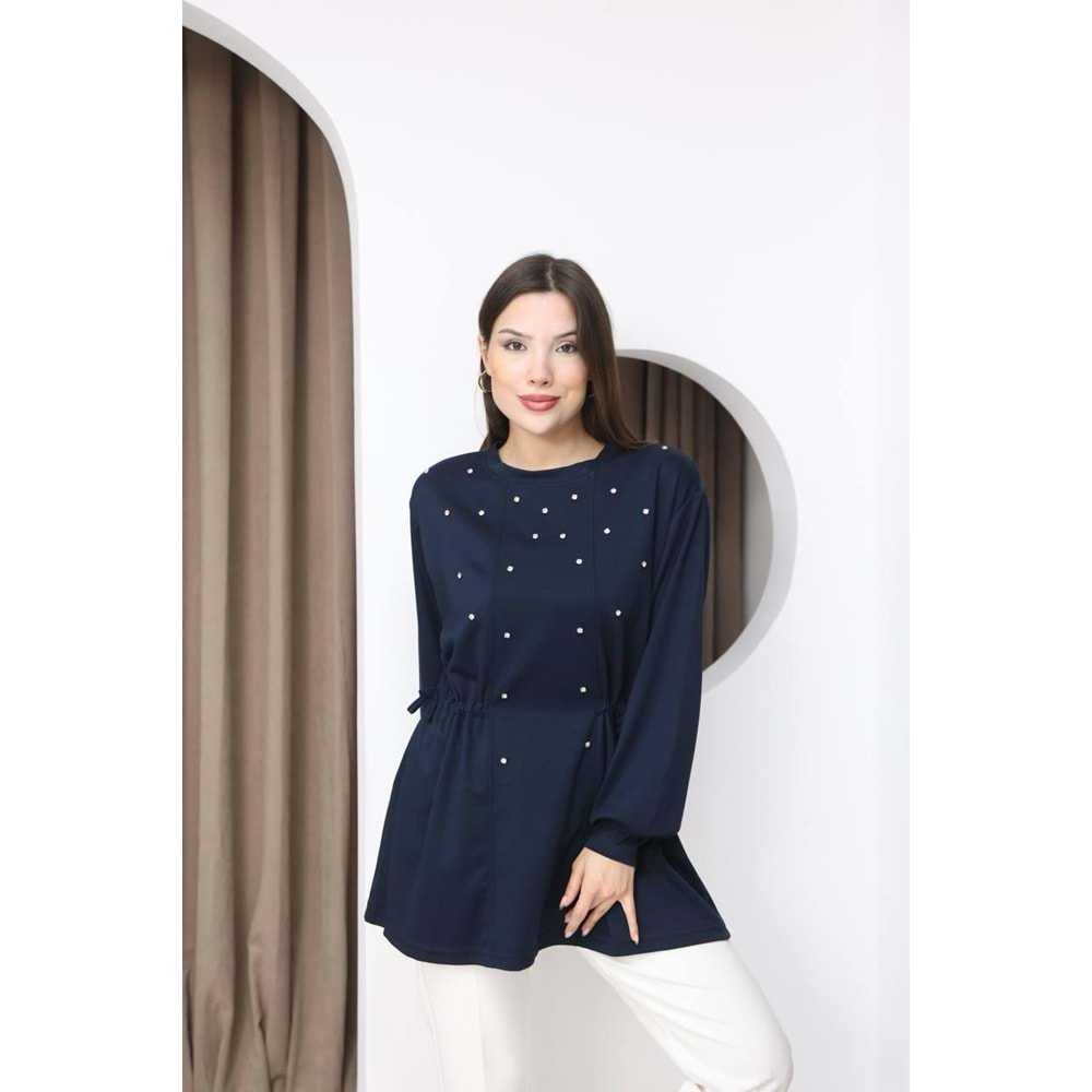 Taşlı Yandan Fiyonklu Tunik 26787 - Lacivert - L - AZRA07796-61006