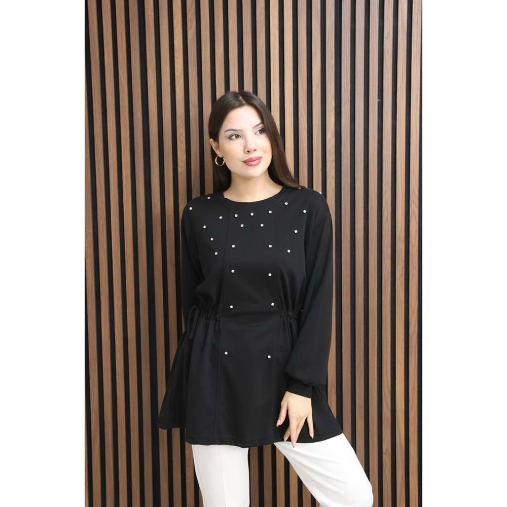 Taşlı Yandan Fiyonklu Tunik 26787 - Siyah - L - AZRA07796-61010