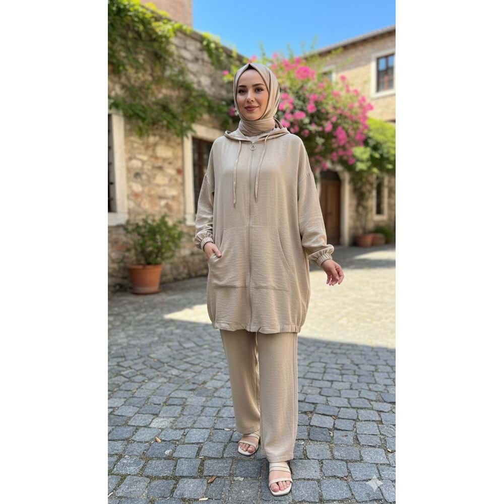 Fermuarlı Takım 24925 - Bej - L - AZRA07801-61043