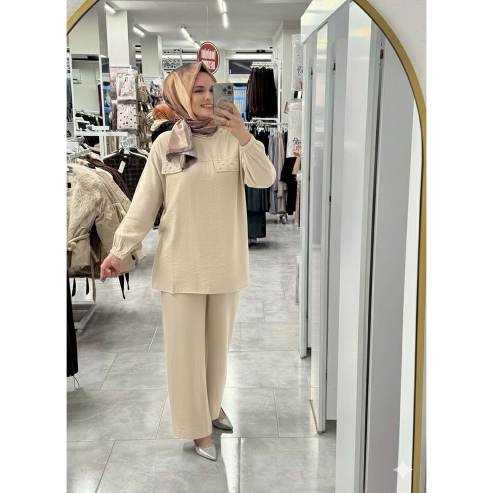 Taşlı Kapşonlu Takım 24919 - Bej - S - AZRA07802-61058