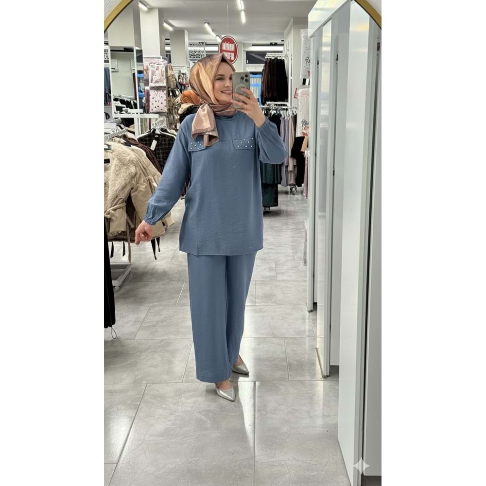 Taşlı Kapşonlu Takım 24919 - Mavi - L - AZRA07802-61072