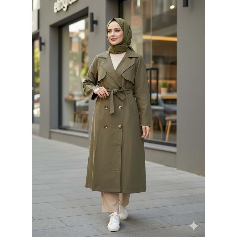 Kuşaklı Trenç 1301 - Haki - L - AZRA07812-61170