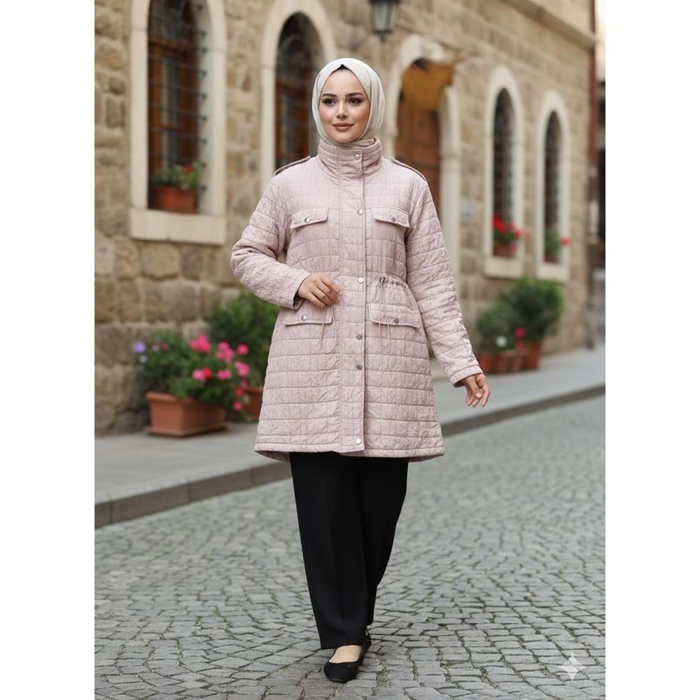 Simli Kapitone Mont 2661 - Bej - 42-44