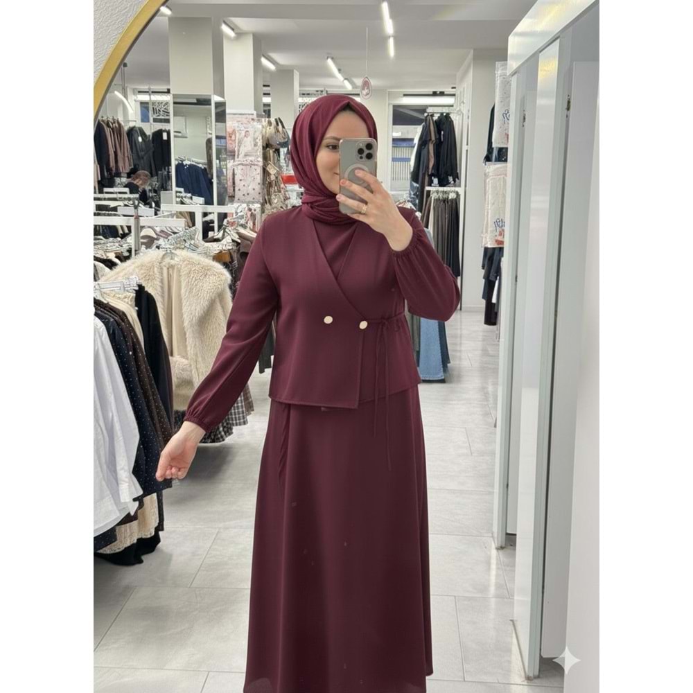 Dabıl Yelekli Elbise 1217 - Mürdüm - S