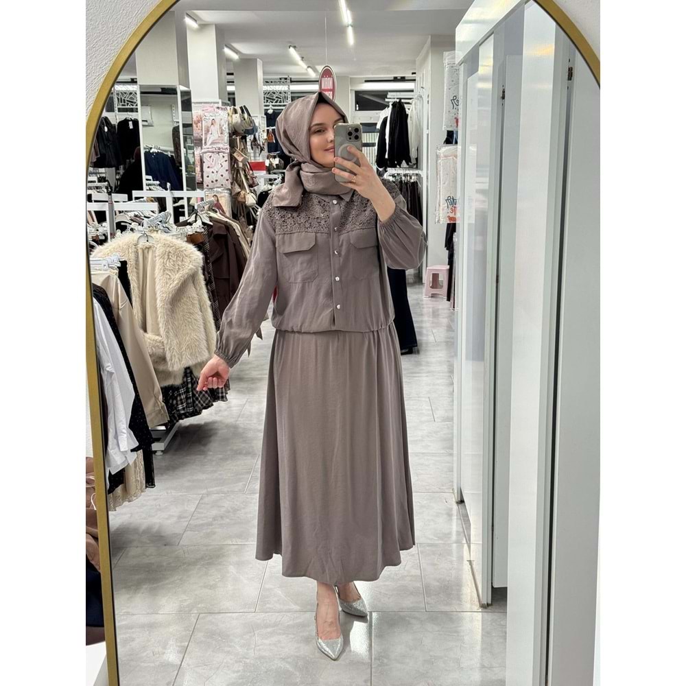 Güpürlü Etekli Takım 120389 - Vizon - 36 - AZRA07879-61741