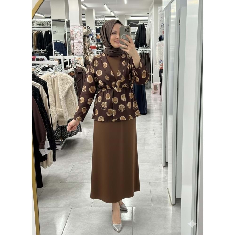 Puantiyeli Etekli Takım 1339 - Acı Kahve - S-M